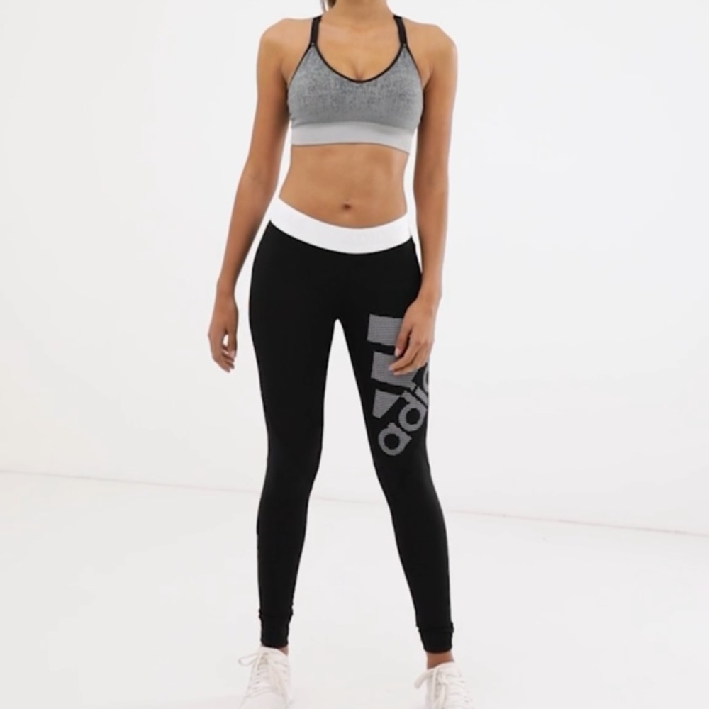 Adidas Training Logo Medium Leggings In Black And White